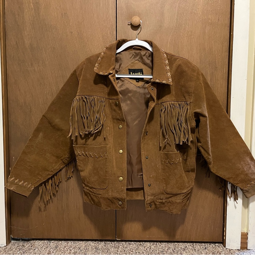 UNIQUE VINTAGE LEARSI LEATHER JACKET size S 100% leather western fringe